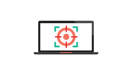 Laptop screen with a target icon on white background.