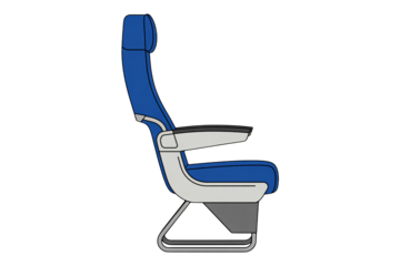 Airplane seat in blue and white design with modern style and ergonomic shape in vector illustration for travel advertising