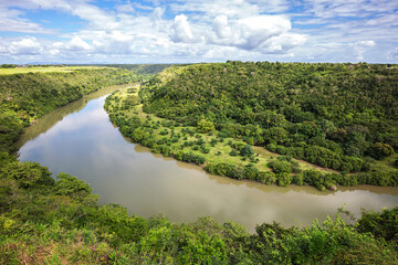 Scenic View of Rio de Chavon Canyon and Lush Tropical Landscape