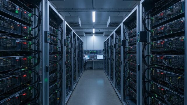 Interior of a hyperscale ai datacenter and cryptocurrency mining farm - enterprise networking and computing 
