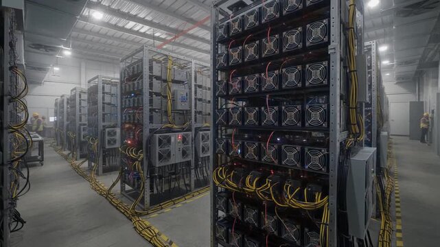 Interior of a hyperscale ai datacenter and cryptocurrency mining farm - enterprise networking and computing 