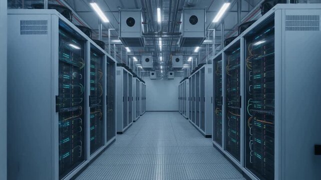 Interior of a hyperscale ai datacenter and cryptocurrency mining farm - enterprise networking and computing 