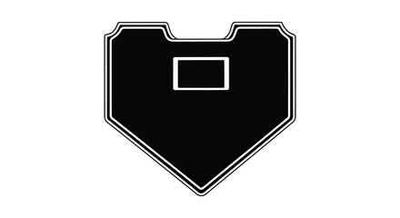 A simple black and white shield icon featuring a rectangular void within its central space
