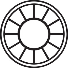 Fototapeta premium Simple black outline of a circular object with radiating spokes silhouette