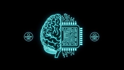 Glowing Blue Digital Brain and Circuit Board Icon symbolizing Artificial Intelligence and Machine Learning Support