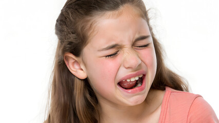 A girl faces an impression of Bitter, realistic emotion, such as when eating something with a Bitter taste. 