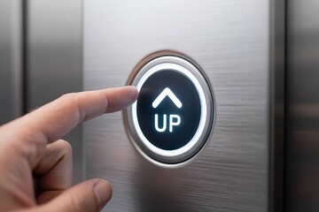 hand press up button in elevator. Career success and promotion