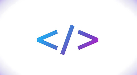 A stylized coding symbol on a clean white background with a subtle gradient effect