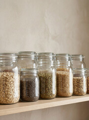 Organized Healthy Dry Goods in Glass Jars for a Zero Waste Pantry