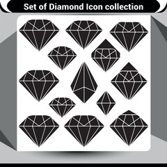 A comprehensive collection of diverse black diamond icons depicting various cuts and styles