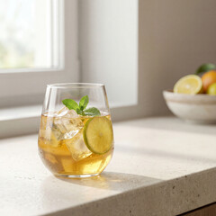 Refreshing Iced Tea with Lime and Mint on a Bright Kitchen Counter