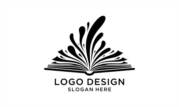 Open Book with Splashing Ink or Pages Logo Design.