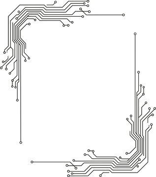 Rectangular circuit board frame design with geometric elements and copy space