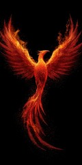 Fototapeta premium Soaring Pheonix Amidst Fiery Flames on Dark Canvas