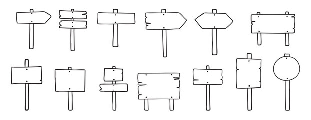 Road direction sign doodle set wooden signboard travel  © Yanka
