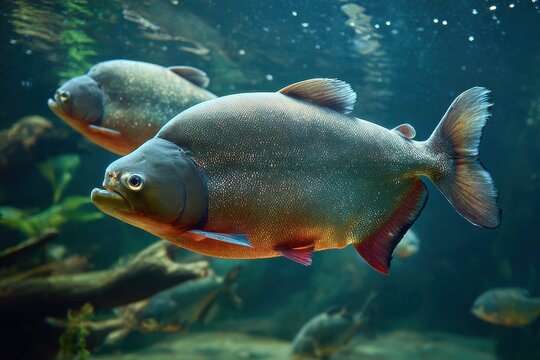 Vibrant Pacu Fish in a Rich Amazonian Aquatic Background with Dark Hues and Bright Colours