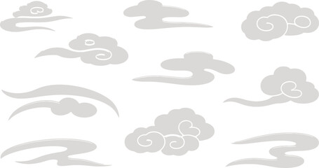 Traditional east asian style swirling clouds shapes isolated on transparent background for decoration