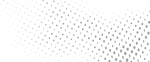 Technology stream binary code. Digital illustration. White matrix background. Programming, coding, hacking and encryption.