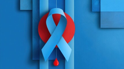 Blue Diabetes awareness ribbon with red drop
