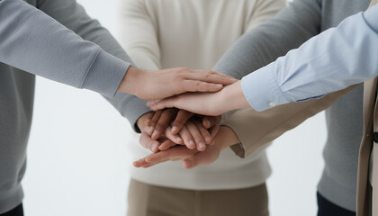 Diverse Team Stacked Hands Close-up. Corporate Collaboration, Unity, Partnership, and Support Symbolizing Successful Strategy and Business Success.