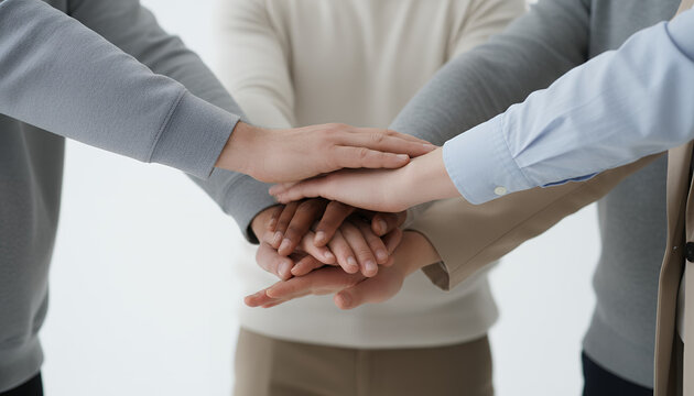 Diverse Team Stacked Hands Close-up. Corporate Collaboration, Unity, Partnership, and Support Symbolizing Successful Strategy and Business Success.