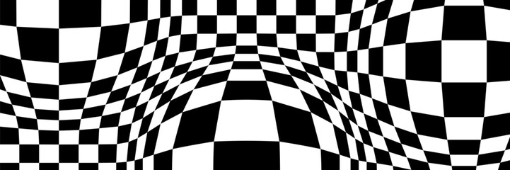 Abstract Black and White Checkered Optical Illusion Background. Geometric. Vector Illustration