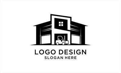 Warehouse building with forklift inside, representing logistics and storage solutions.