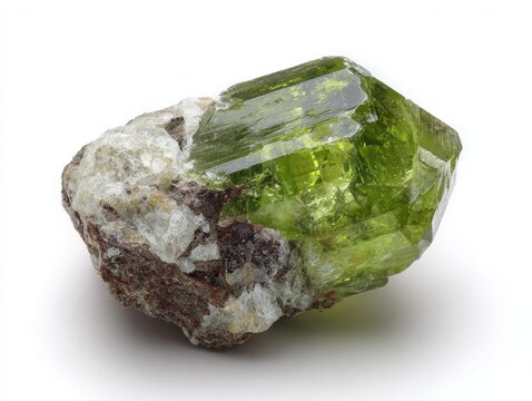 Lustrous Vesuvianite Gemstone on White Surface: A Natural Showcase of Green Semi-Precious Beauty