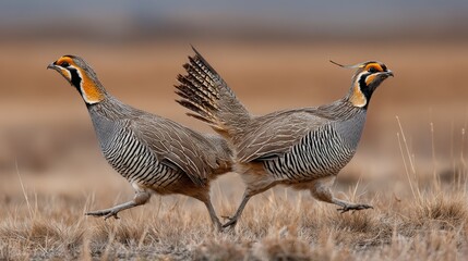 Greater Prairie Chicken Courtship Dance in Colorado's Spring Prairie Landscape