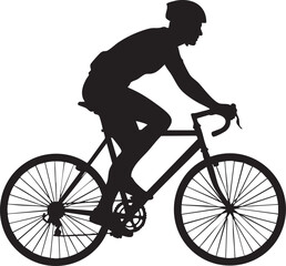 Obraz premium Silhouette of a cyclist riding a bicycle in motion isolated on transparent background