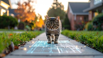 cat with geolocation data - digital mapping overlay for gps locator