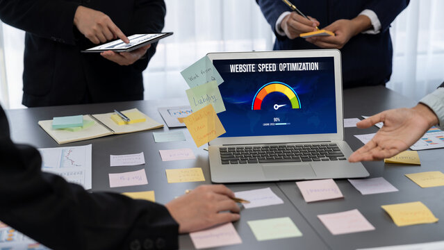 Computer software evaluating website loading speed. Concept of improving website loading speed brisk. - Powered by Adobe