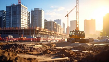 Urban construction site - a work site for architects and builders to build a new complex in the city