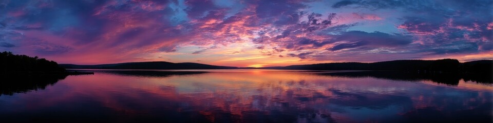 Naklejka premium Serene Sunrise and Sunset Over Lake Wallenpaupack: A Summer Landscape of Water and Sky in Westcolang Masthope