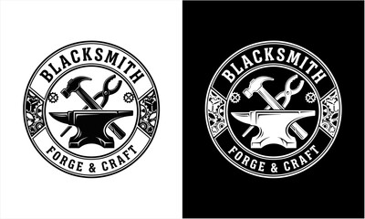 Obraz premium Blacksmith Forge and Craft Emblem with Hammer and Anvil.