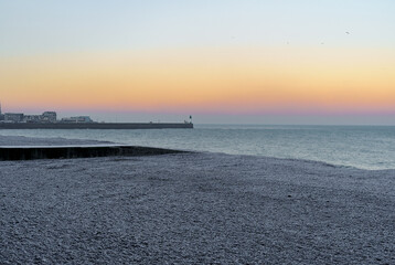 Le phare du Tr&eacute;port &agrave; l'aube en hiver, Seine-Maritime, France