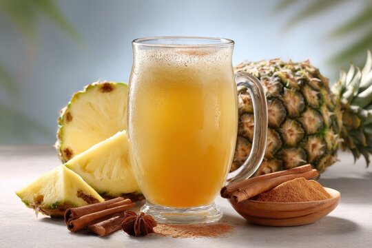 Authentic Aztec Tepache: Cold Pineapple and Cinnamon Beverage in Vibrant Colors