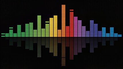 Vibrant sound wave graphic with rainbow colors on black background