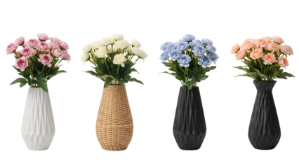 Collection of four vases with floral arrangements