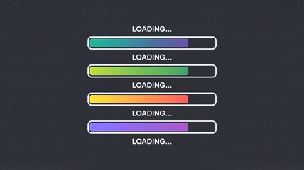 Loading progress bars with colorful gradients on dark background