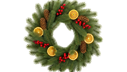 Holiday wreath with oranges and berries