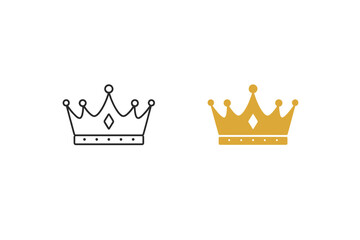 Simple line art and solid gold crown icons side by side on white background