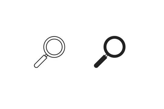 Two magnifying glass icons, one outlined and one solid black, on a white background