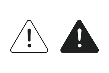 Two warning signs with exclamation marks, one outlined and one solid black