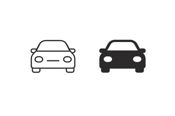 Fototapeta premium Two car icons, one outlined and one solid black, shown from the front