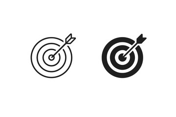 Two target icons with arrows hitting the bullseye, one outline and one solid