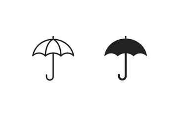 Two simple umbrella icons, one outlined and one solid black, on a white background