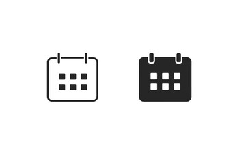 Simple calendar icons in outline and solid black for planning and scheduling