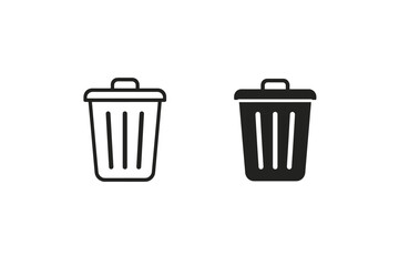 Two trash can icons, one outlined and one solid black, on a white background