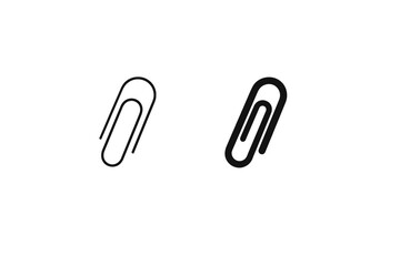 Fototapeta premium Two paper clips, one thin outline and one bold black icon, isolated on white